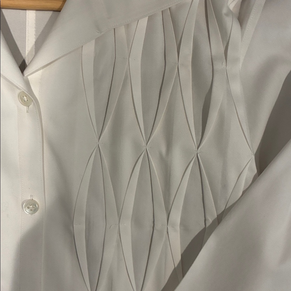 White Pleated Front Button-Down Blouse - image 3